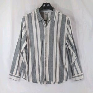 orvis button up shirt Women's Size XXL Long Sleeve Roll Tab Striped White Gray